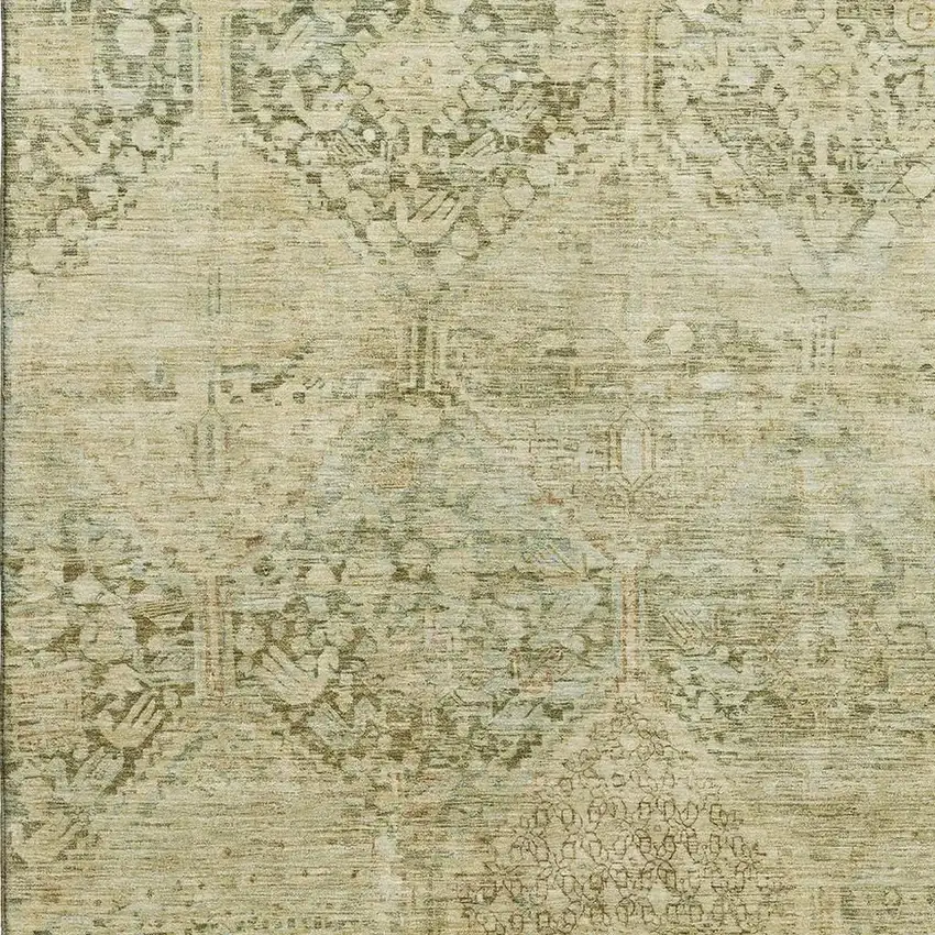 Fern Green And Olive Green Geometric Washable Area Rug With UV Protection Photo 2