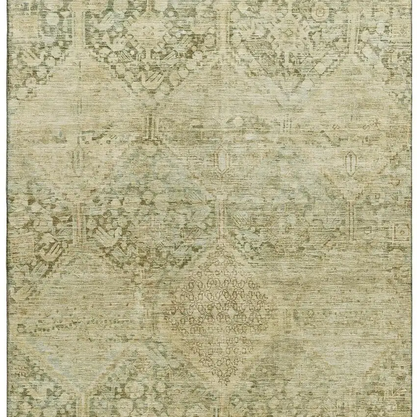 Fern Green And Olive Green Geometric Washable Area Rug With UV Protection Photo 3