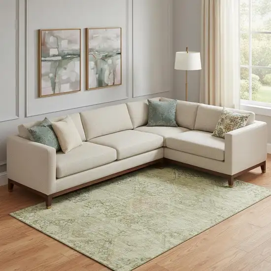 Fern Green And Olive Green Geometric Washable Area Rug With UV Protection Photo 2