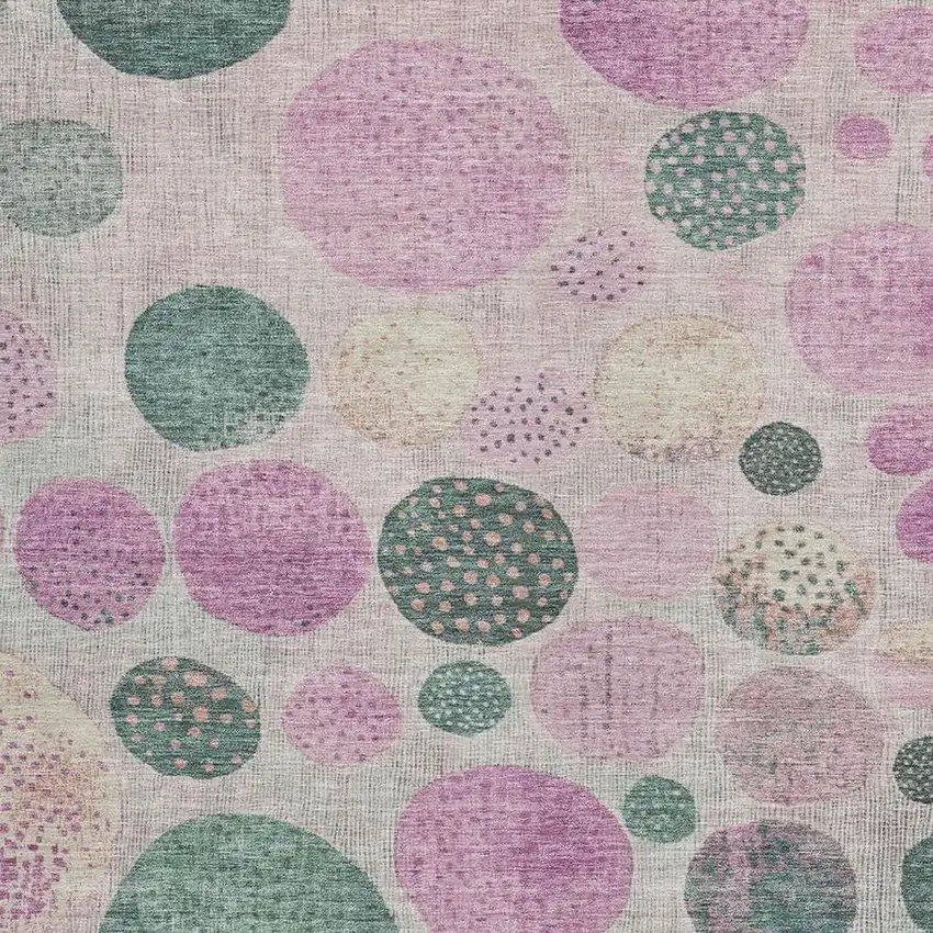 Fern Green And Pink Geometric Washable Indoor Outdoor Area Rug Photo 3