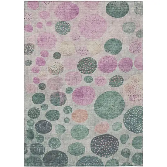 Fern Green And Pink Geometric Washable Indoor Outdoor Area Rug Photo 8