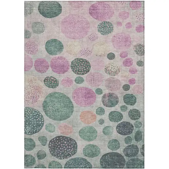 Fern Green And Pink Geometric Washable Indoor Outdoor Area Rug Photo 3