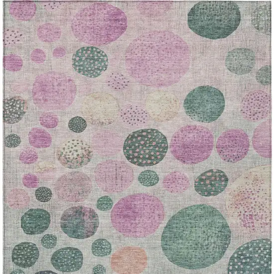 Fern Green And Pink Geometric Washable Indoor Outdoor Area Rug Photo 9