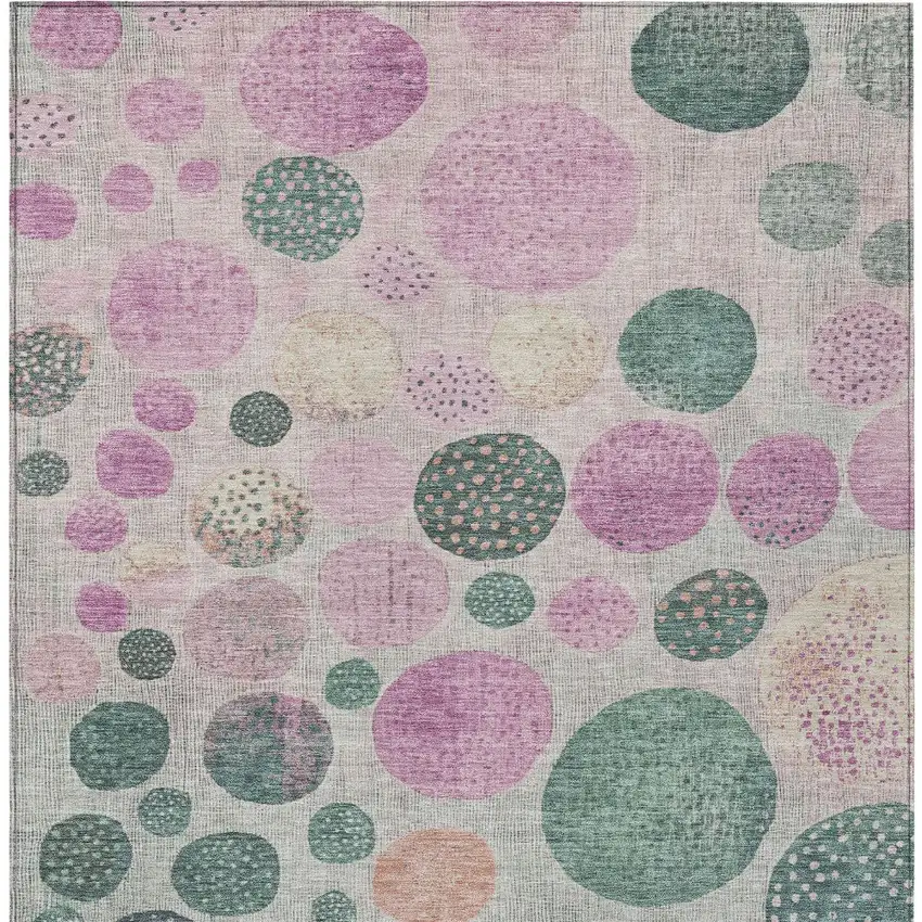 Fern Green And Pink Geometric Washable Indoor Outdoor Area Rug Photo 8