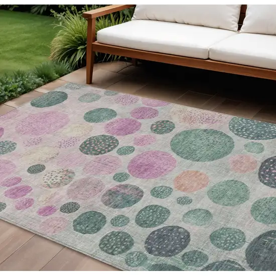 Fern Green And Pink Geometric Washable Indoor Outdoor Area Rug Photo 2