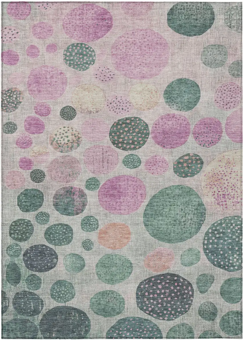 Fern Green And Pink Geometric Washable Indoor Outdoor Area Rug Photo 1