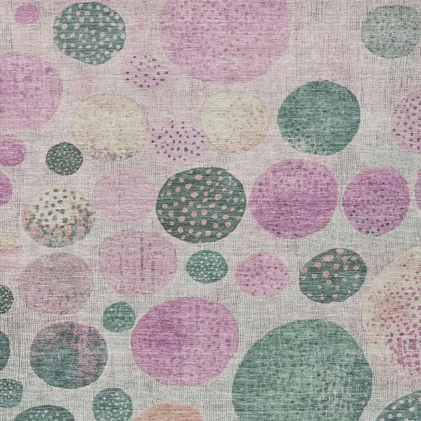 Fern Green And Pink Geometric Washable Indoor Outdoor Area Rug Photo 3