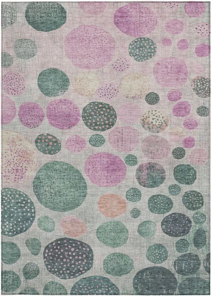 Fern Green And Pink Geometric Washable Indoor Outdoor Area Rug Photo 4