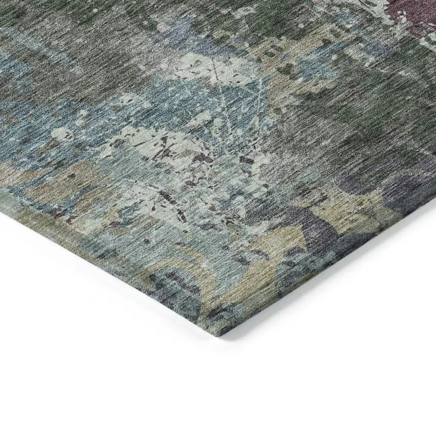 Fern Green And Purple Damask Washable Indoor Outdoor Area Rug Photo 4