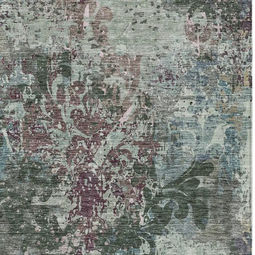Fern Green And Purple Damask Washable Indoor Outdoor Area Rug Photo 6