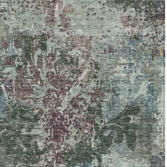 Fern Green And Purple Damask Washable Indoor Outdoor Area Rug Photo 6