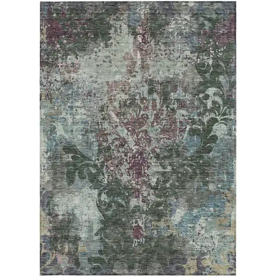 Fern Green And Purple Damask Washable Indoor Outdoor Area Rug Photo 6