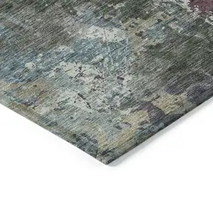 Photo of Fern Green And Purple Damask Washable Indoor Outdoor Area Rug