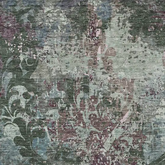 Fern Green And Purple Damask Washable Indoor Outdoor Area Rug Photo 6