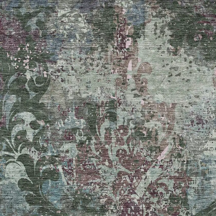 Fern Green And Purple Damask Washable Indoor Outdoor Area Rug Photo 6