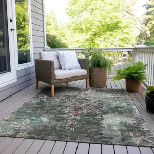 Photo of Fern Green And Purple Damask Washable Indoor Outdoor Area Rug