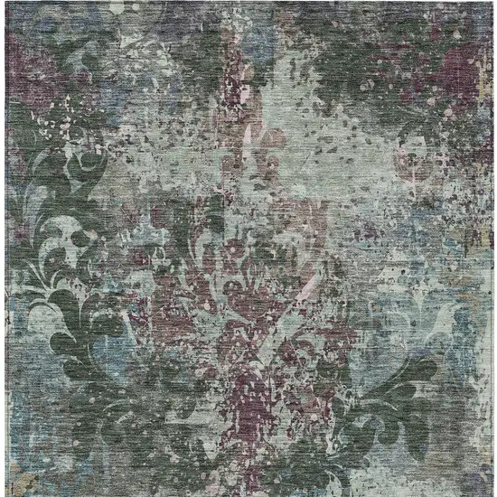 Fern Green And Purple Damask Washable Indoor Outdoor Area Rug Photo 7