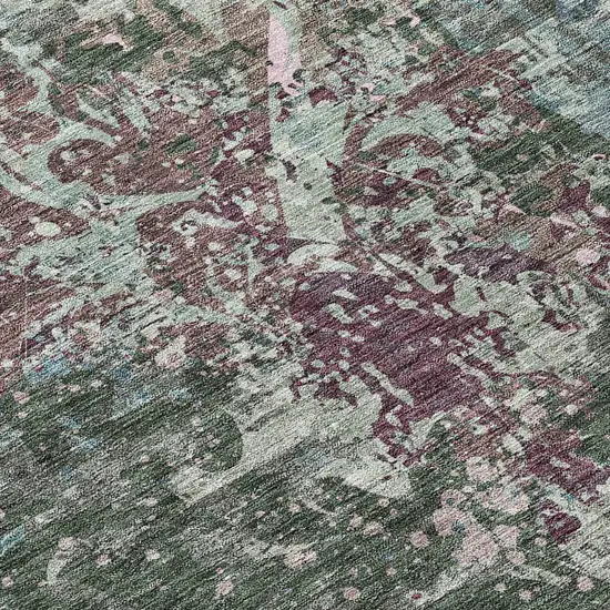 Fern Green And Purple Damask Washable Indoor Outdoor Area Rug Photo 5