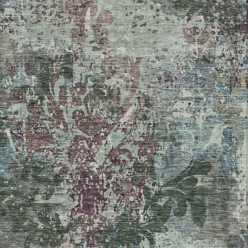 Fern Green And Purple Damask Washable Indoor Outdoor Area Rug Photo 6