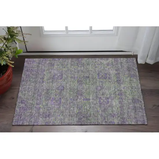 Fern Green And Purple Floral Washable Area Rug With UV Protection Photo 2