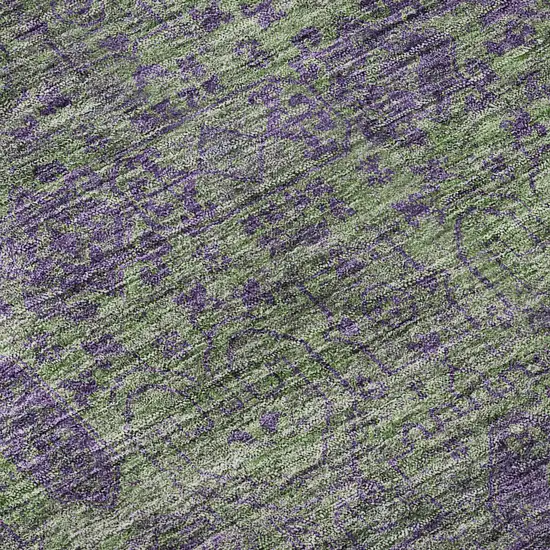 Fern Green And Purple Floral Washable Area Rug With UV Protection Photo 9