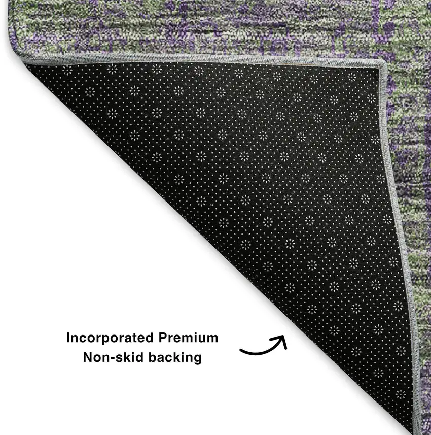 Fern Green And Purple Floral Washable Area Rug With UV Protection Photo 7