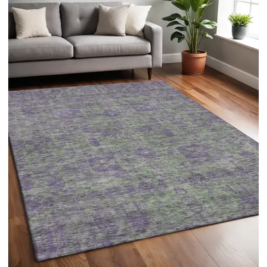 Fern Green And Purple Floral Washable Area Rug With UV Protection Photo 2
