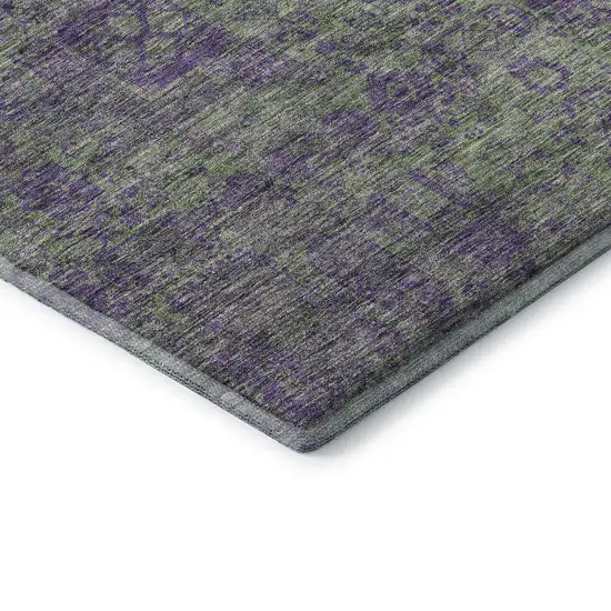 Fern Green And Purple Floral Washable Area Rug With UV Protection Photo 8
