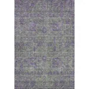 Photo of Fern Green And Purple Floral Washable Area Rug With UV Protection