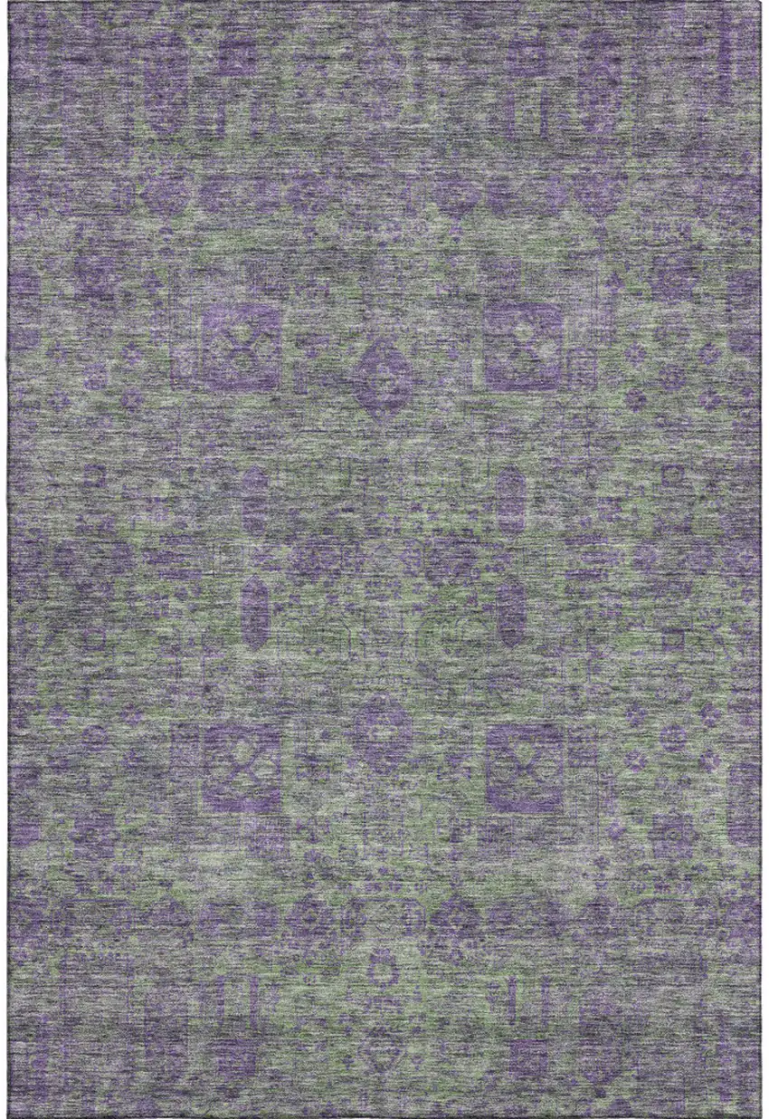 Fern Green And Purple Floral Washable Area Rug With UV Protection Photo 1