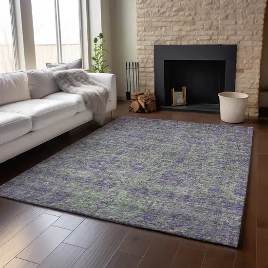 Fern Green And Purple Floral Washable Area Rug With UV Protection Photo 5
