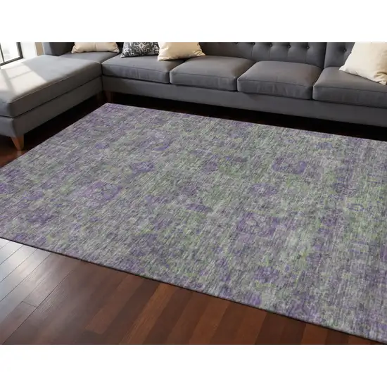 Fern Green And Purple Floral Washable Area Rug With UV Protection Photo 2