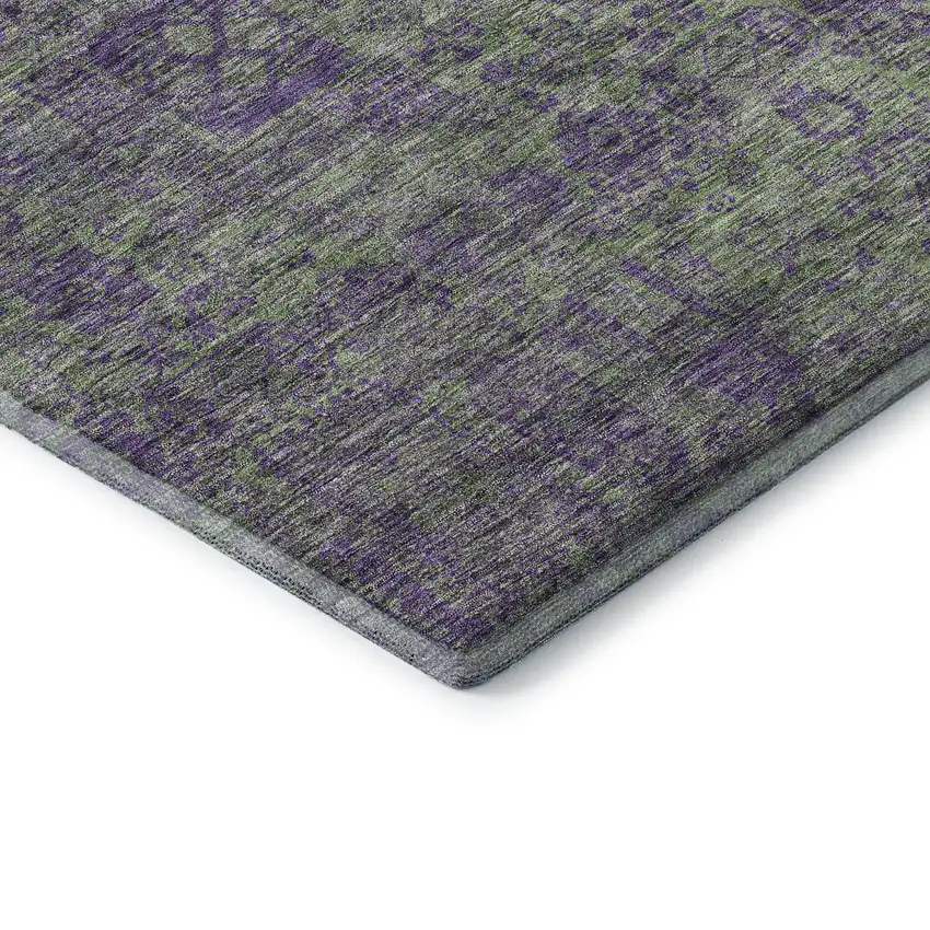 Fern Green And Purple Floral Washable Area Rug With UV Protection Photo 7