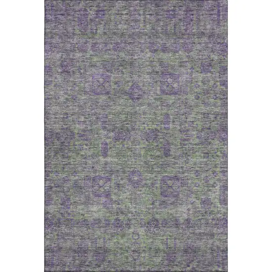 Fern Green And Purple Floral Washable Area Rug With UV Protection Photo 1