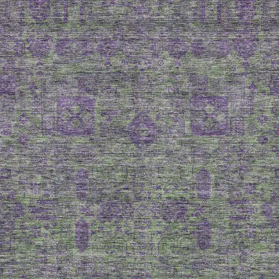 Fern Green And Purple Oriental Washable Indoor Outdoor Area Rug Photo 5