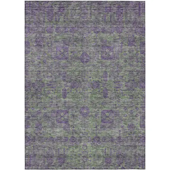 Fern Green And Purple Oriental Washable Indoor Outdoor Area Rug Photo 2