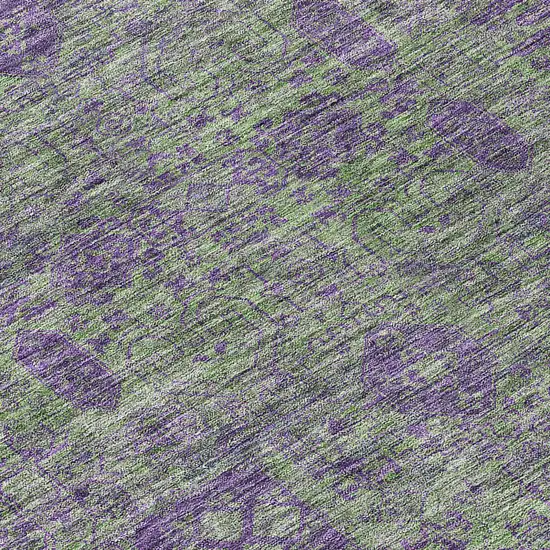 Fern Green And Purple Oriental Washable Indoor Outdoor Area Rug Photo 7