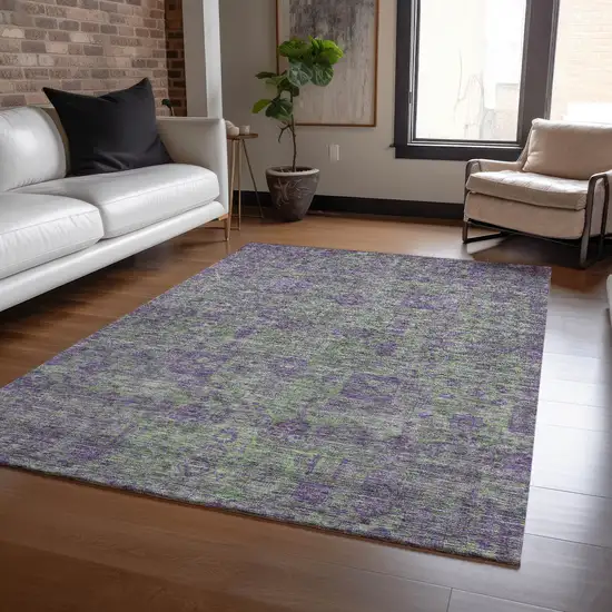 Fern Green And Purple Oriental Washable Indoor Outdoor Area Rug Photo 8