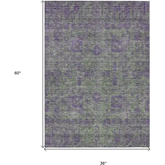 Fern Green And Purple Oriental Washable Indoor Outdoor Area Rug Photo 8