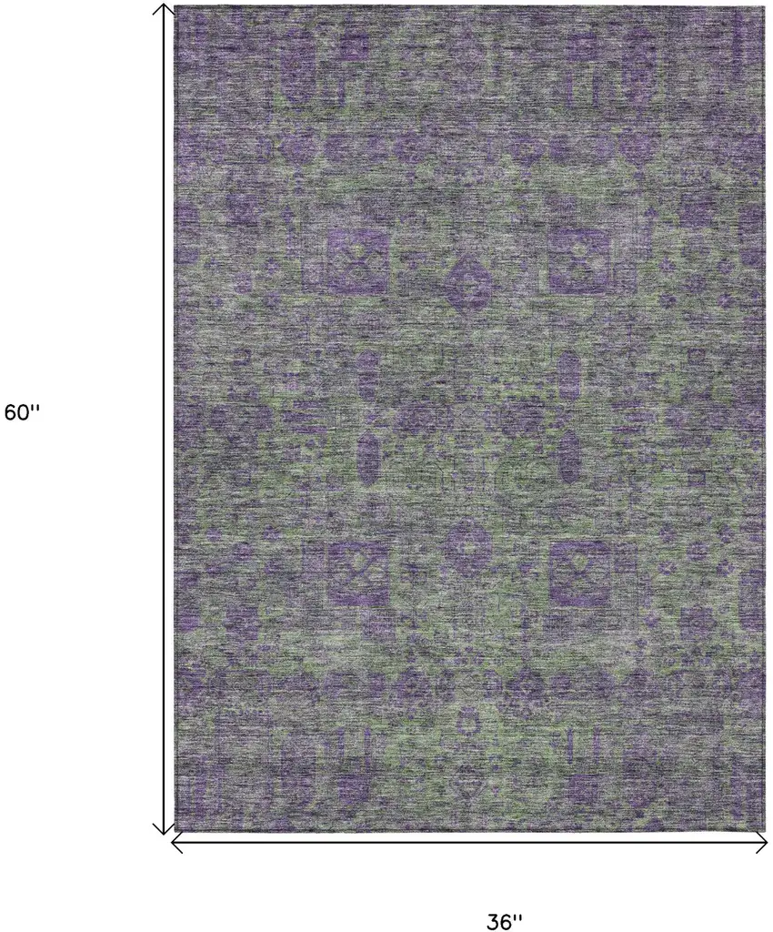 Fern Green And Purple Oriental Washable Indoor Outdoor Area Rug Photo 8