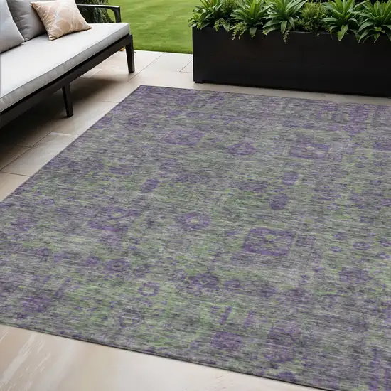 Fern Green And Purple Oriental Washable Indoor Outdoor Area Rug Photo 1