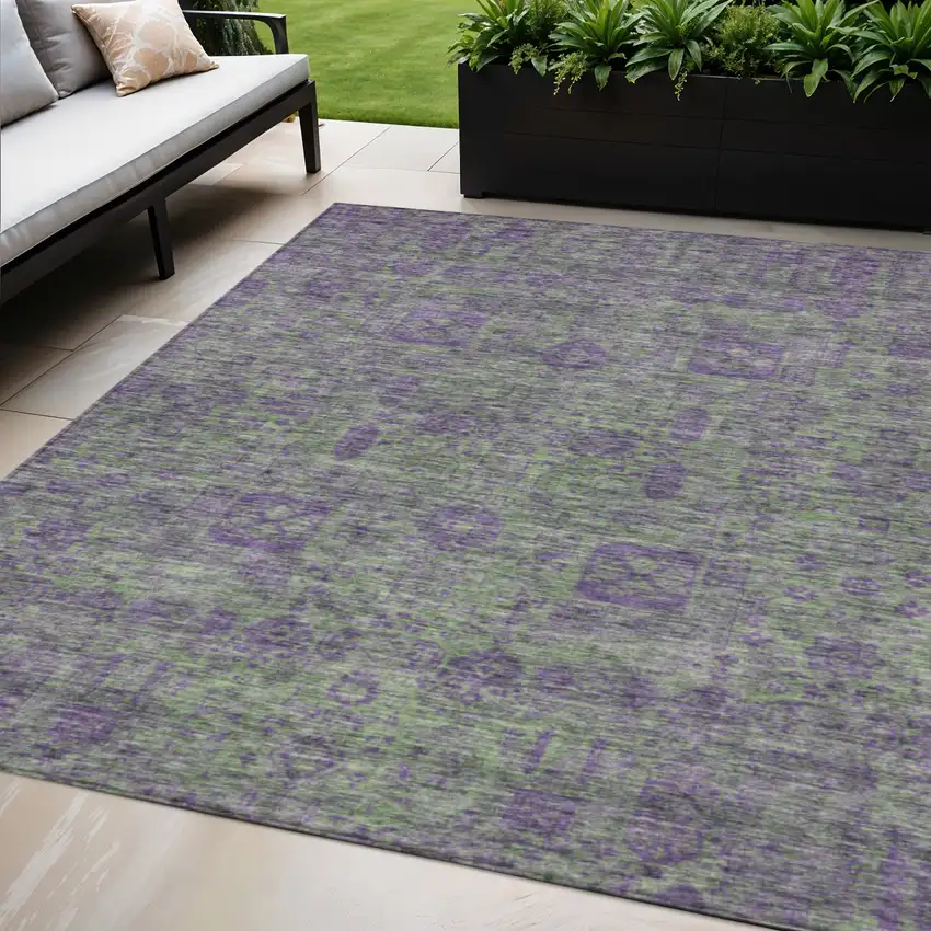 Fern Green And Purple Oriental Washable Indoor Outdoor Area Rug Photo 1