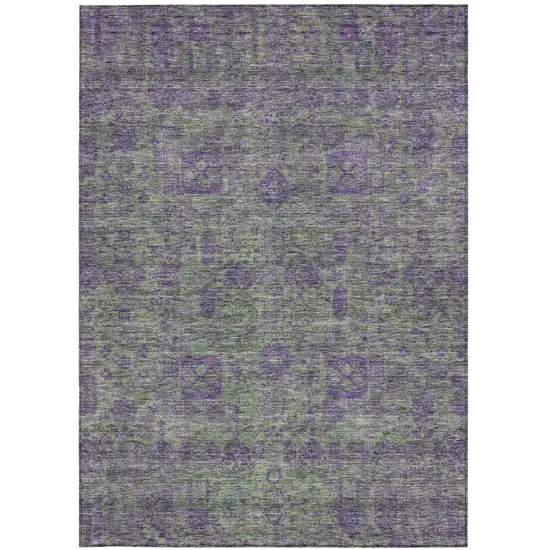 Fern Green And Purple Oriental Washable Indoor Outdoor Area Rug Photo 5
