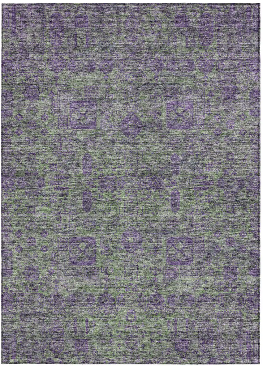 Fern Green And Purple Oriental Washable Indoor Outdoor Area Rug Photo 5