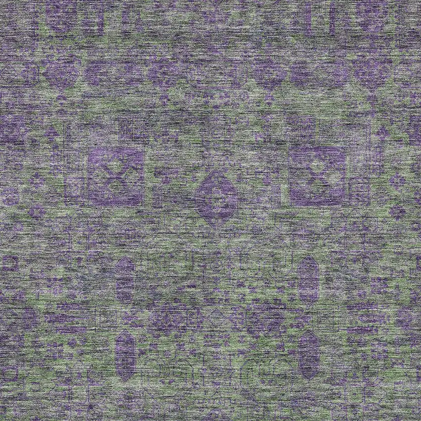 Fern Green And Purple Oriental Washable Indoor Outdoor Area Rug Photo 4