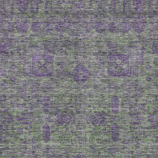 Fern Green And Purple Oriental Washable Indoor Outdoor Area Rug Photo 4