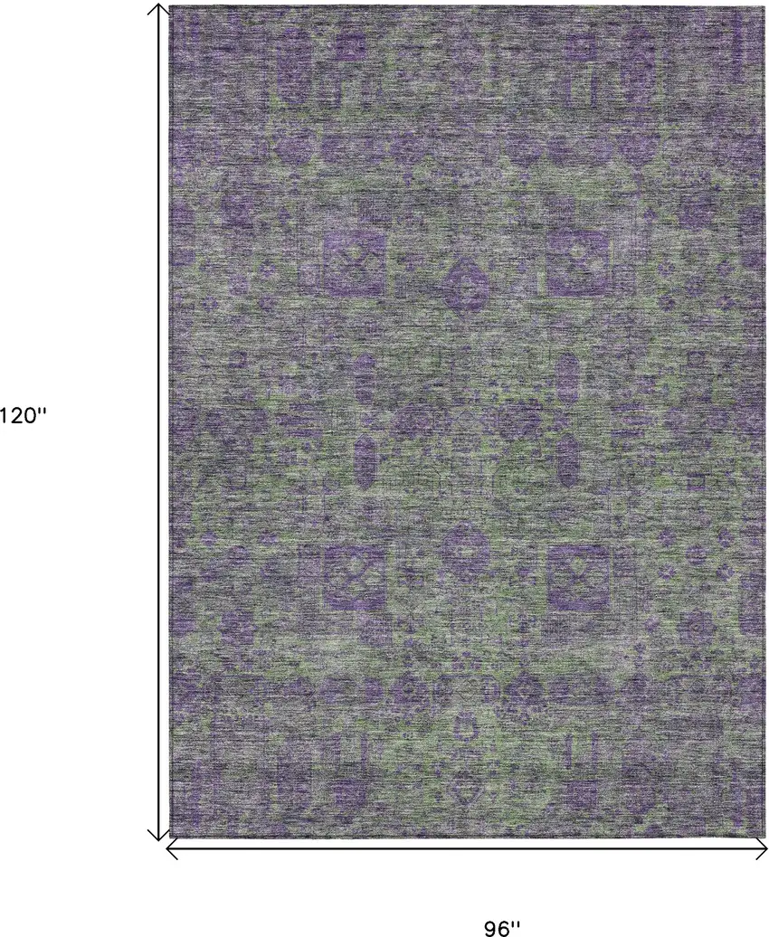 Fern Green And Purple Oriental Washable Indoor Outdoor Area Rug Photo 3
