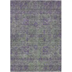 Photo of Fern Green And Purple Oriental Washable Indoor Outdoor Area Rug
