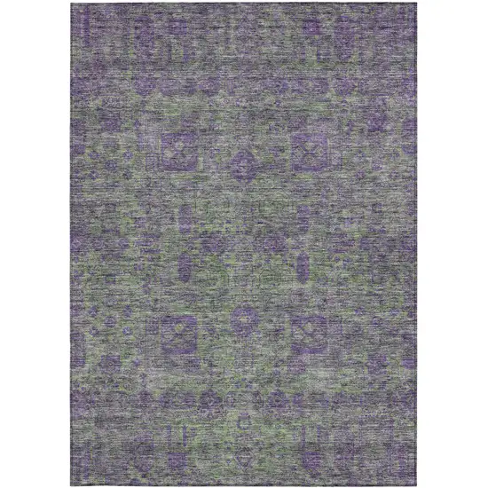 Fern Green And Purple Oriental Washable Indoor Outdoor Area Rug Photo 5
