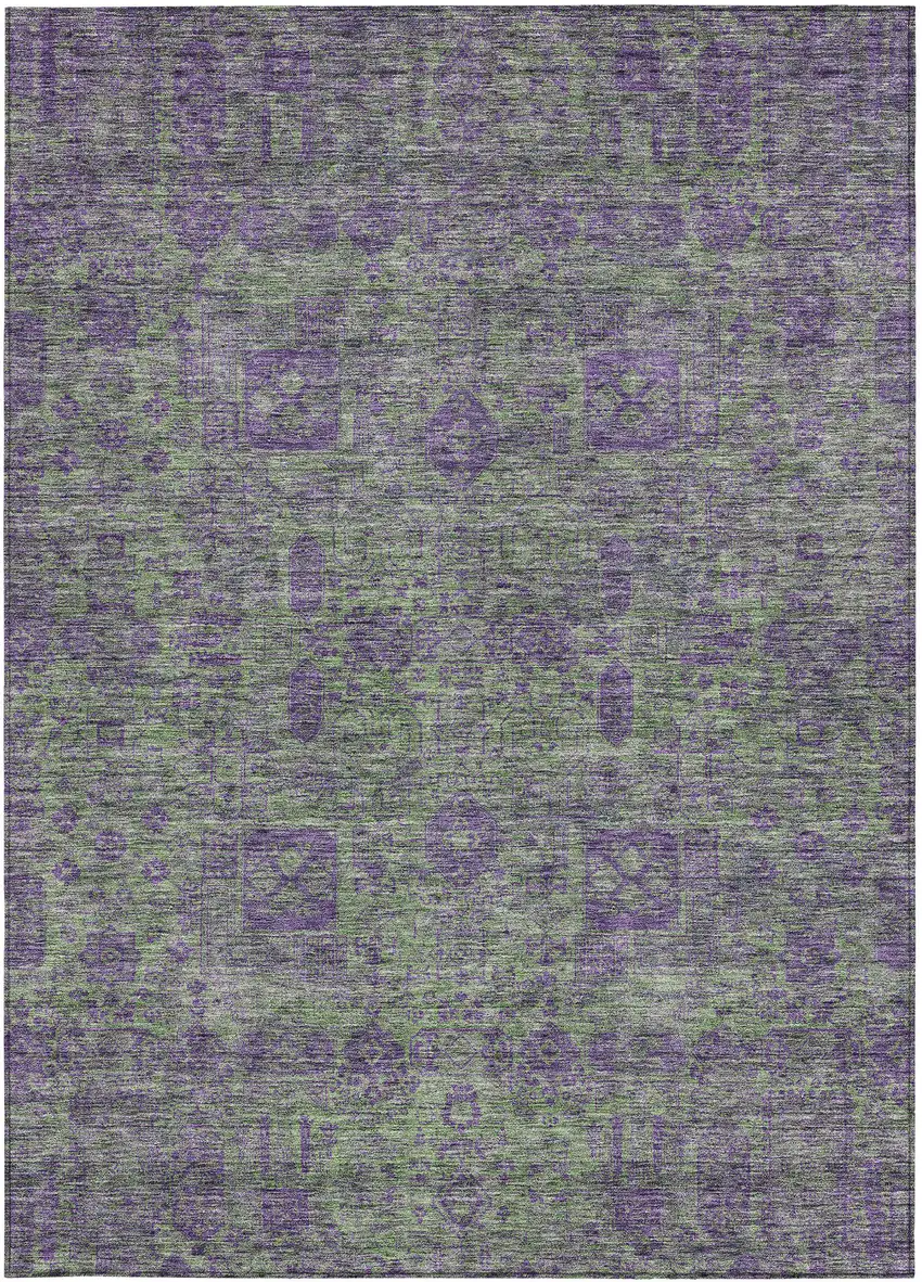 Fern Green And Purple Oriental Washable Indoor Outdoor Area Rug Photo 5